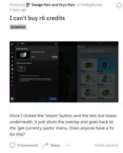 unable to buy r6 credits.